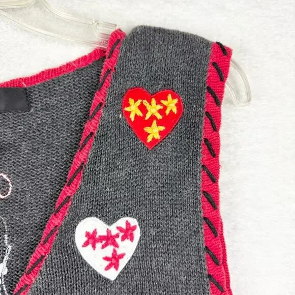 Vintage Holiday Grannycore Knit Zip Front Vest L Festive Ugly Christmas Sweater - Picture 3 of 13